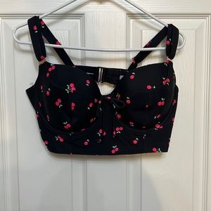 38 D black and red cherries bikini top